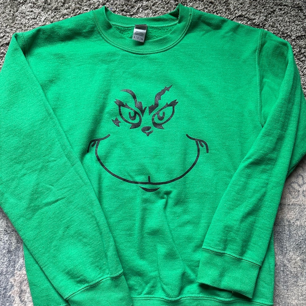 Gildan Green Crewneck Sweater with Grinch Design